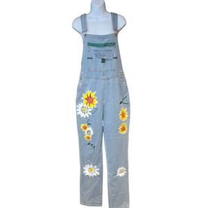 NWOT Misslook Painted Flower boho denim bibs overalls sz L